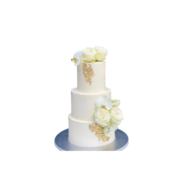 Wedding cake, Gâteau de mariage roses blanches et feuilles d'or